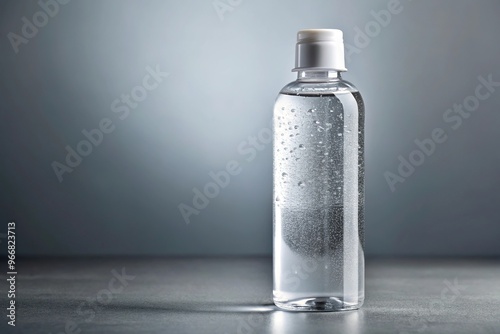 Product mockup of micellar water bottle on gray background Close-Up