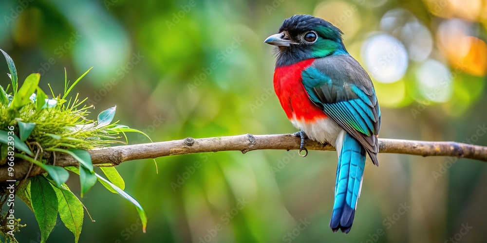 Psilopogon nuchalis bird resting on a tree in its natural habitat Psilopogon nuchalis bird resting on a tree in its natural habitat