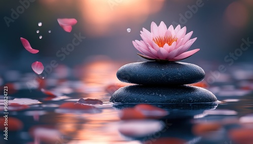 Water Lily on Stacked Stones