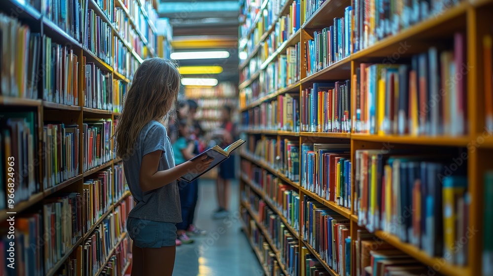 School librarian helping students find books in a cozy library, shelves filled with colorful books, soft ambient lighting. School librarian helping students find books in a cozy library, shelves filled with colorful books, soft ambient lighting.