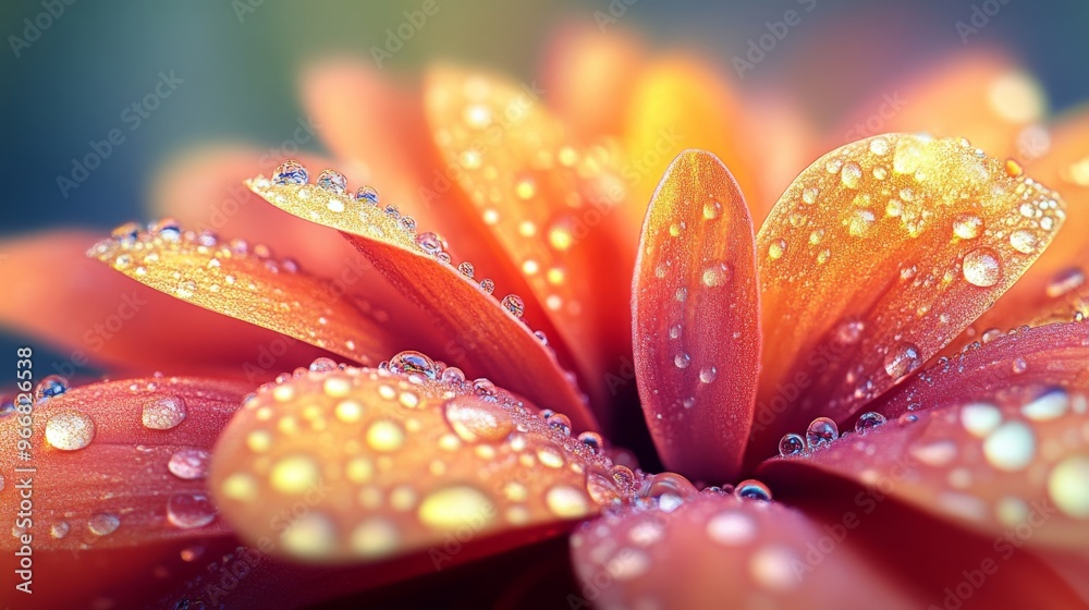 Fototapeta premium Close-up of Dewdrops on a Red Flower Petal