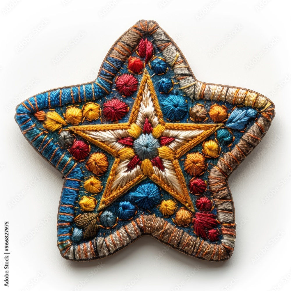 Fototapeta premium Colorful star shaped embroidered patch.