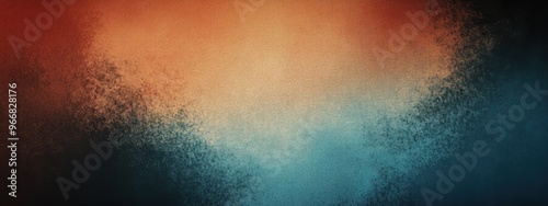 An abstract gradient background blending warm earthy tones of orange and red with deep cool shades of blue and teal, textured like vintage distressed film or weathered canvas, hyperrealistic, highly photo