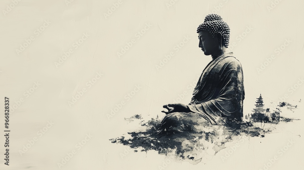 Obraz premium minimalism zen style of Ink painting in old Japanese style, sharp cut with fast stroke of Thai Buddha on paper