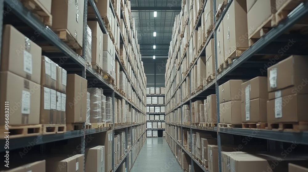 Warehouse Storage Shelves Full of Cardboard Boxes Warehouse Storage Shelves Full of Cardboard Boxes