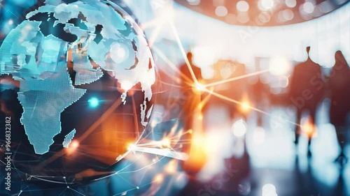 Wallpaper Mural Global Network: A crystal globe, a symbol of interconnectedness, shines brightly in a bustling cityscape, representing the vast reach and potential of global business and collaboration.   Torontodigital.ca