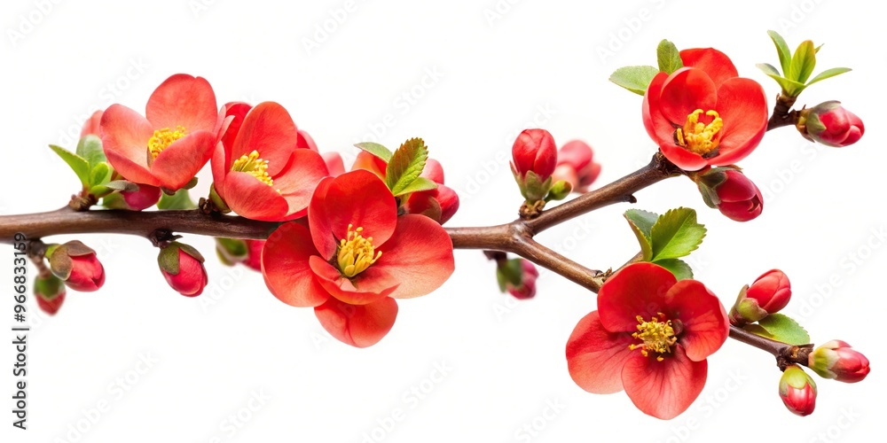 Red flower branch isolated on white background, seen from a low angle Red flower branch isolated on white background, seen from a low angle
