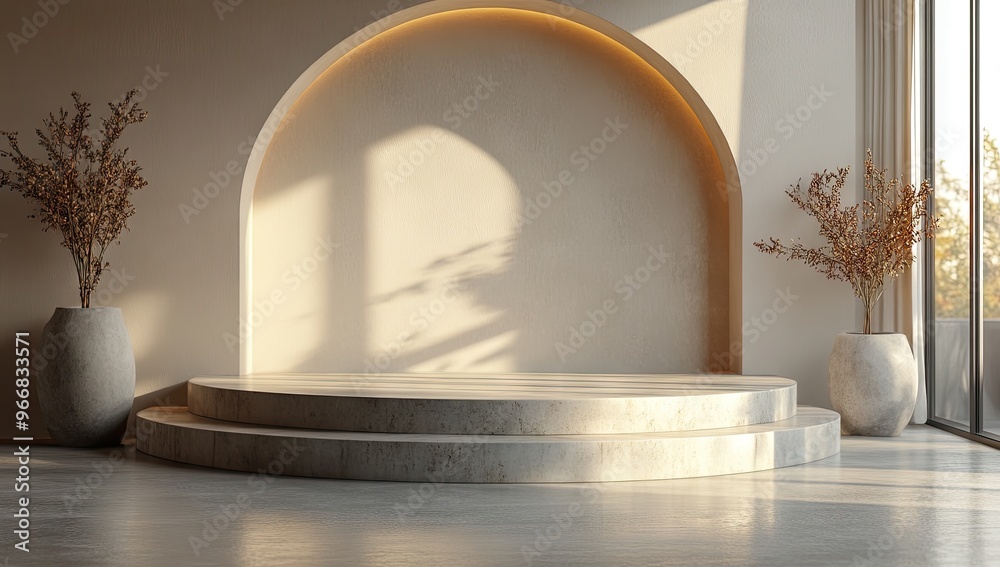 Minimalist Interior Design with a Circular Platform Minimalist Interior Design with a Circular Platform