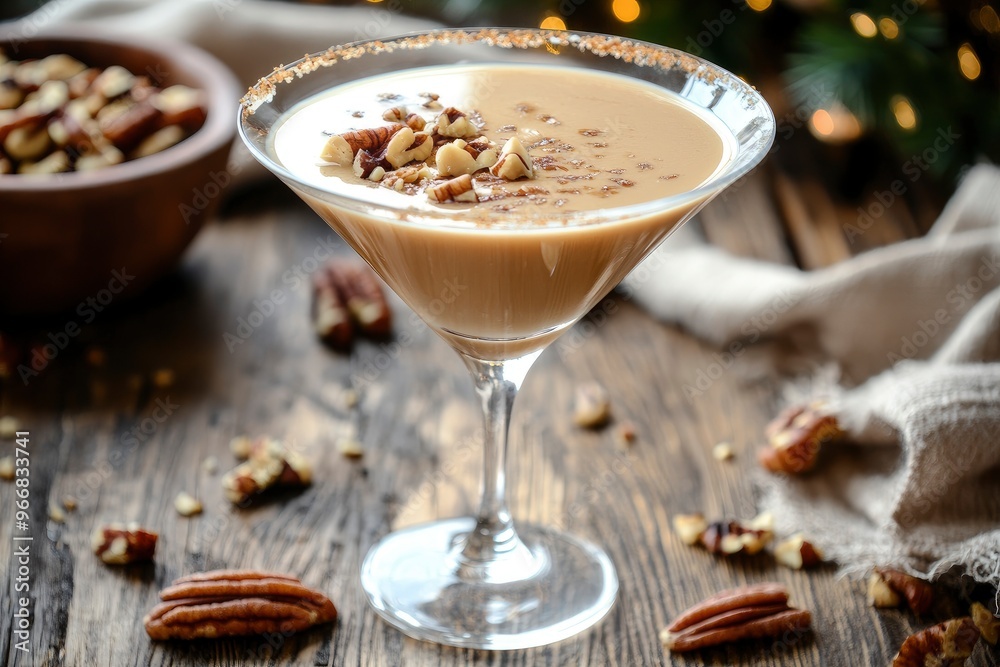 Create a image of a Butter Pecan Martini in a clear martini glass. The drink should have a creamy, light brown color with generative ai Create a image of a Butter Pecan Martini in a clear martini glass. The drink should have a creamy, light brown color with generative ai