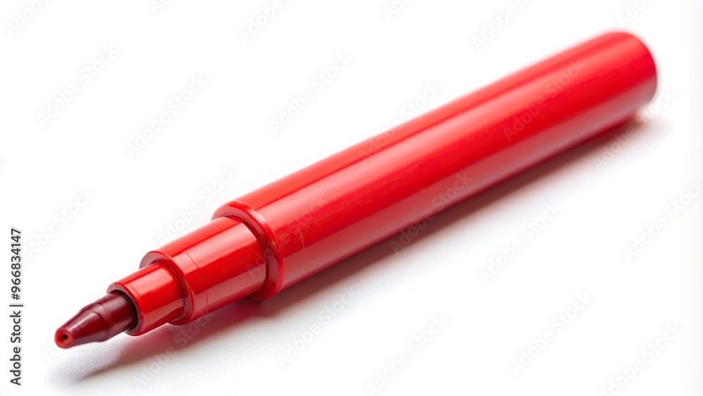 Red permanent marker isolated on a white background at eye level Red permanent marker isolated on a white background at eye level