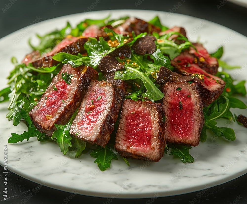 A5 Wagyu beef salad with truffle vinaigrette and edible gold A5 Wagyu beef salad with truffle vinaigrette and edible gold