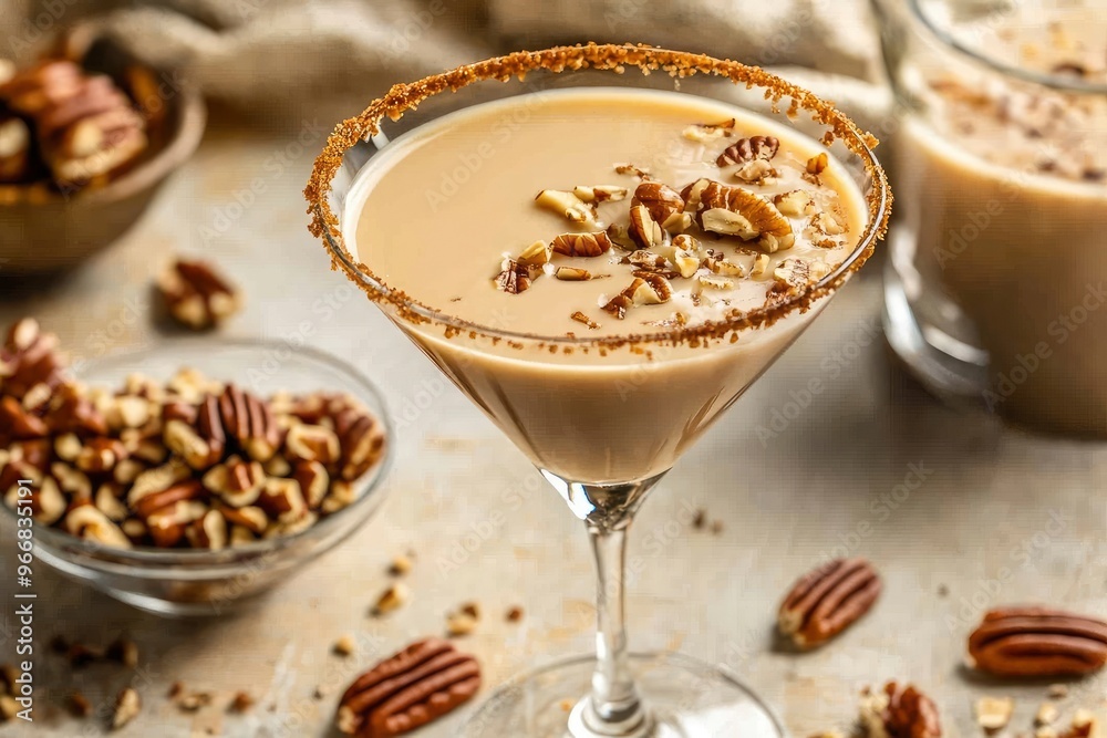 Create a image of a Butter Pecan Martini in a clear martini glass. The drink should have a creamy, light brown color with generative ai Create a image of a Butter Pecan Martini in a clear martini glass. The drink should have a creamy, light brown color with generative ai