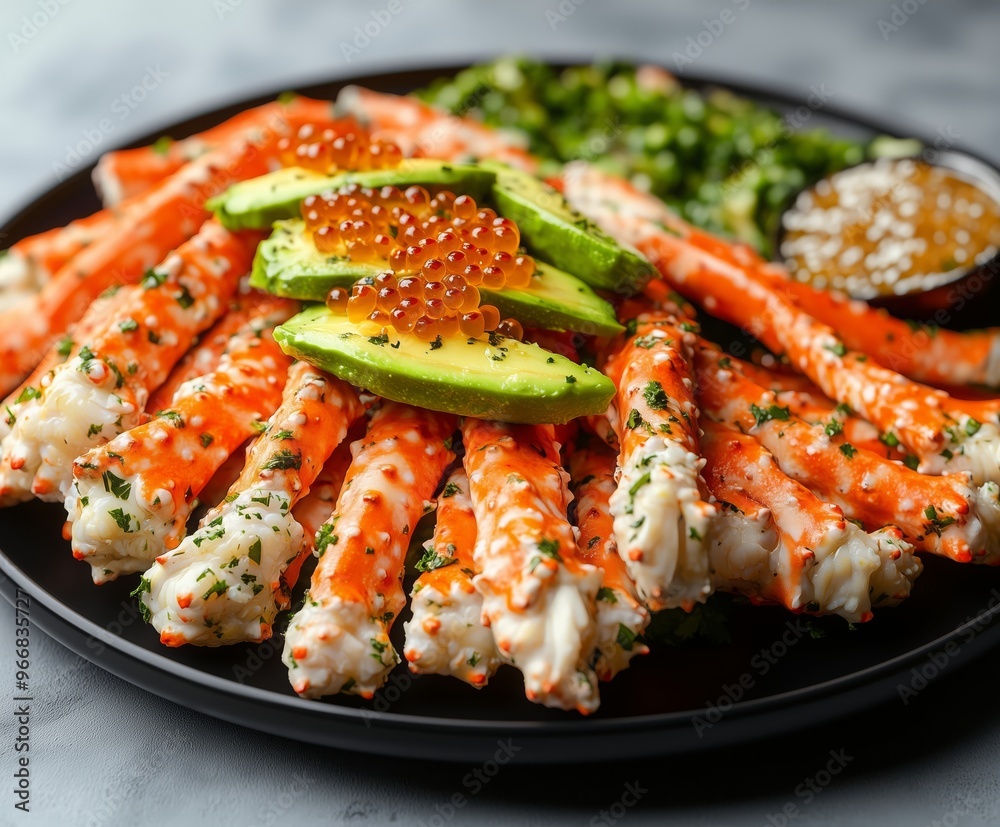 Alaskan king crab salad with avocado and caviar Alaskan king crab salad with avocado and caviar
