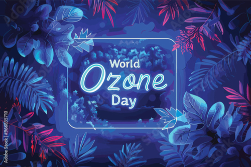 World Ozone Day banner design with a blue neon background