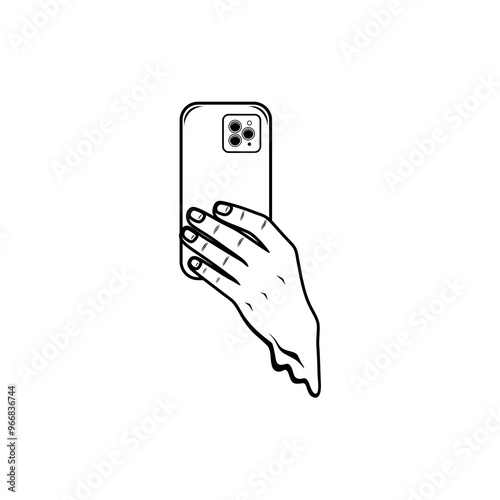 left hand gesture taking a picture using a mobile phone camera vector line art