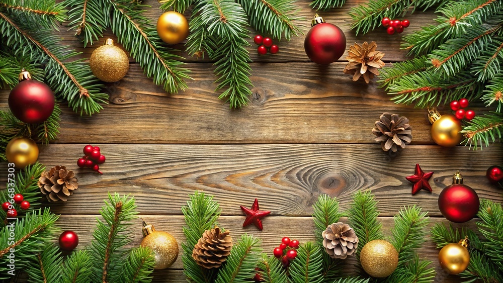 Reflected Christmas background with fir branches and decorations Reflected Christmas background with fir branches and decorations