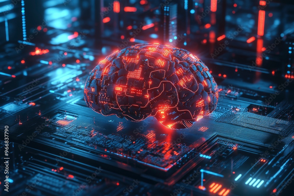 Digital brain with circuit and AI cocept. 3D Rendering with generative ai Digital brain with circuit and AI cocept. 3D Rendering with generative ai