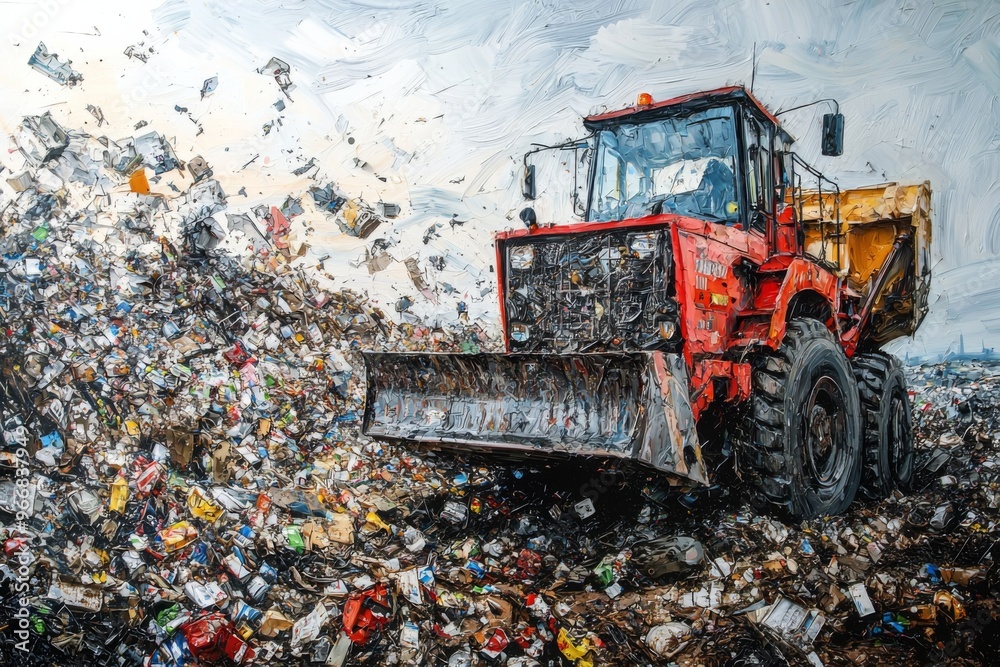 Waste landfill illustration created with Generative AI Waste landfill illustration created with Generative AI