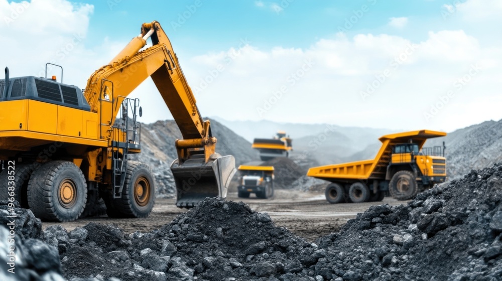 Dynamic Panoramic View of a Thriving Mining Site with Heavy Machinery Dynamic Panoramic View of a Thriving Mining Site with Heavy Machinery