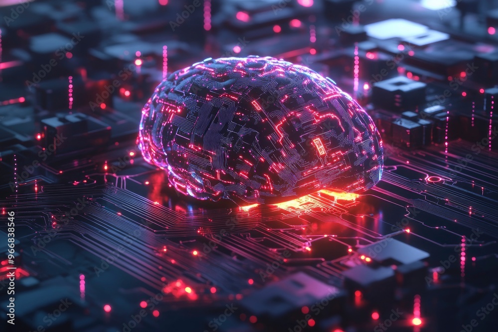 Fototapeta premium Digital brain with circuit and AI cocept. 3D Rendering with generative ai