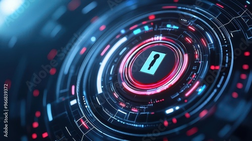 Wallpaper Mural Cyber lock, overlaying a futuristic data vault interface, 3D illustration Torontodigital.ca