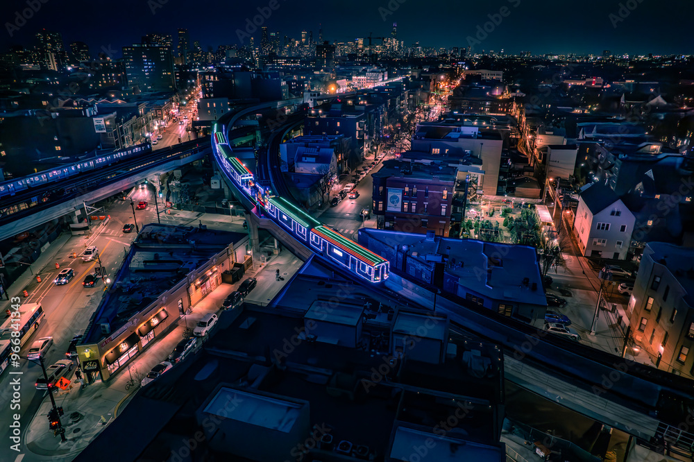 Fototapeta premium Drone photograph of Chicago Christmas Train