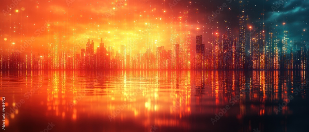 A Nighttime View of a City Skyline Reflected in Water A Nighttime View of a City Skyline Reflected in Water