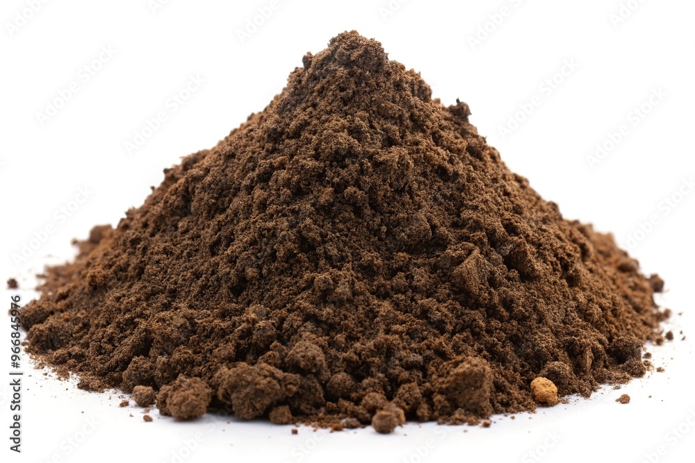 Rich brown soil isolated on white background, perfect for planting Rich brown soil isolated on white background, perfect for planting