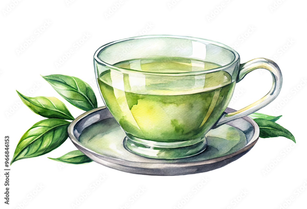 Watercolor Green Tea isolated with transparent background Watercolor Green Tea isolated with transparent background