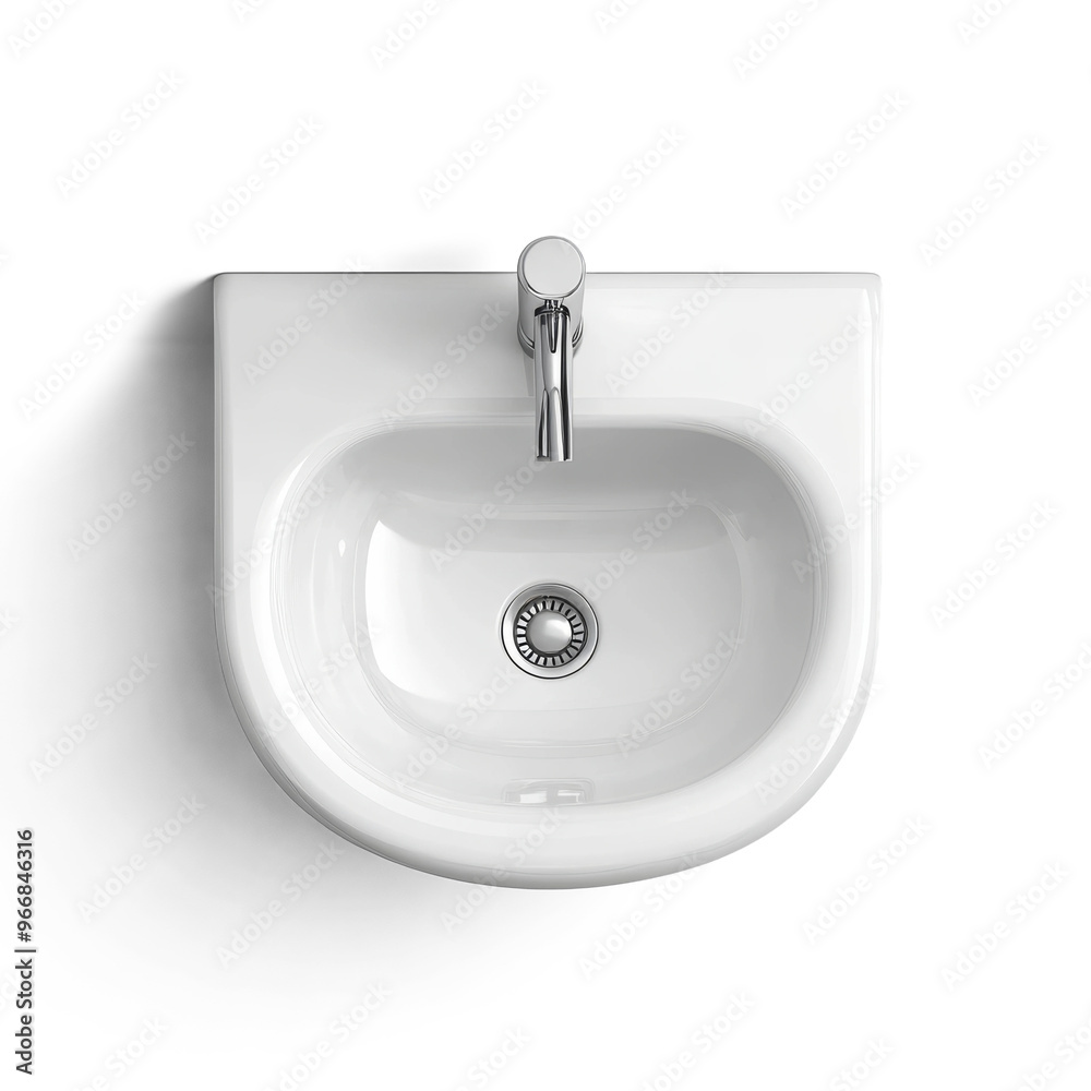 Fototapeta premium Modern wall-mounted basin designed for contemporary bathrooms in a minimalist style, suitable for any small space