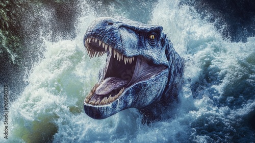 Ferocious Dinosaur Emerging from Water