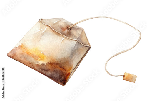 Watercolor Tea Bag isolated with transparent background