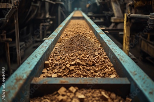 Close-up of a Conveyor Belt Carrying Crushed Bricks