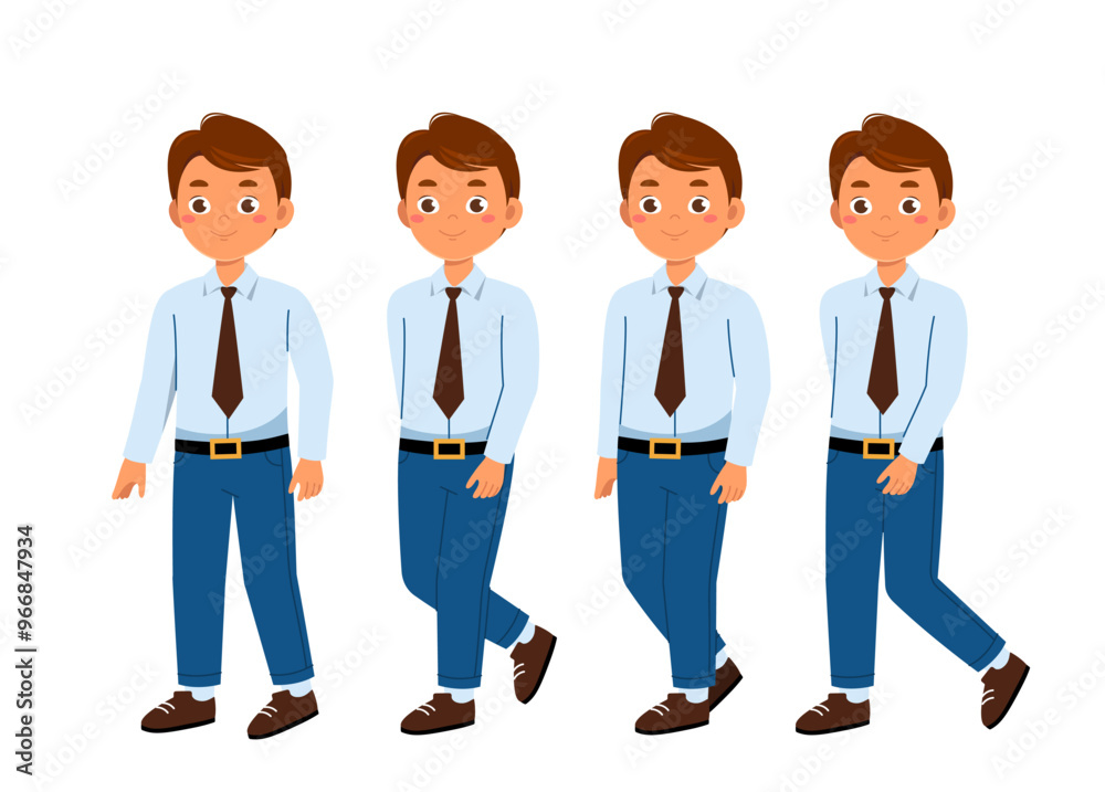Business man constructor. Businessman in suit walk. Kit for creating animations. Pack of character in various angles. Entrepreneurship and business occupation. Flat vector collection Business man constructor. Businessman in suit walk. Kit for creating animations. Pack of character in various angles. Entrepreneurship and business occupation. Flat vector collection