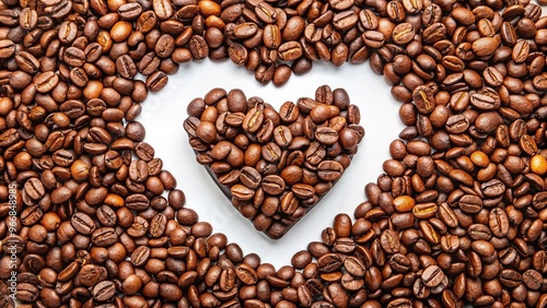 Roasted coffee beans arranged in heart shape