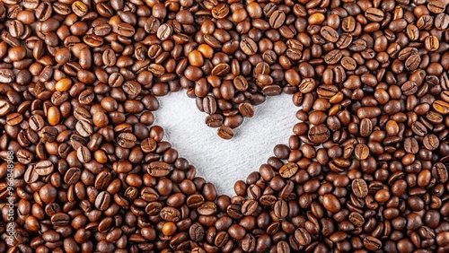 Roasted coffee beans arranged in the shape of a heart