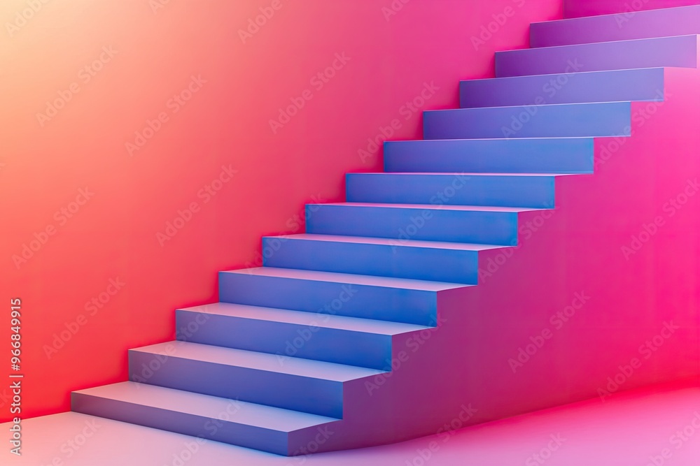 A vibrant staircase with a modern design, blending blue steps against a colorful gradient wall. Perfect for artistic projects. A vibrant staircase with a modern design, blending blue steps against a colorful gradient wall. Perfect for artistic projects.