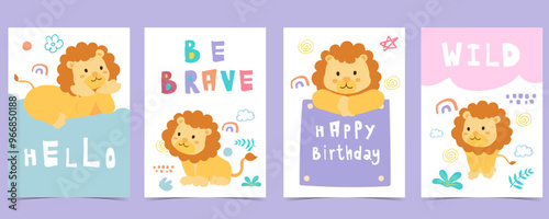 cute baby lion template background for a4 vertical design