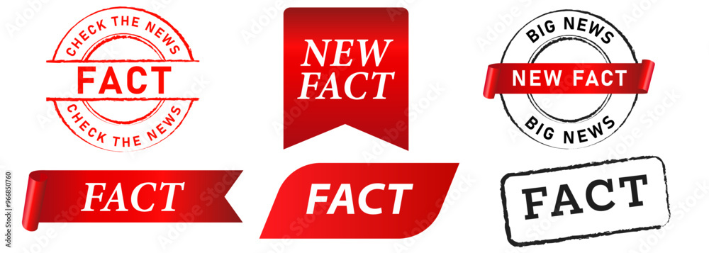 Fact verified news stamp real validation confirmation badge seal sticker ribbon textured set collection design Fact verified news stamp real validation confirmation badge seal sticker ribbon textured set collection design