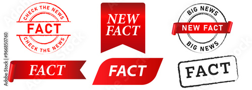 Fact verified news stamp real validation confirmation badge seal sticker ribbon textured set collection design