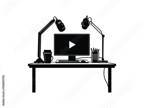 Professional Podcast Setup Silhouettes - Ideal for Digital Creators and Content Marketers.