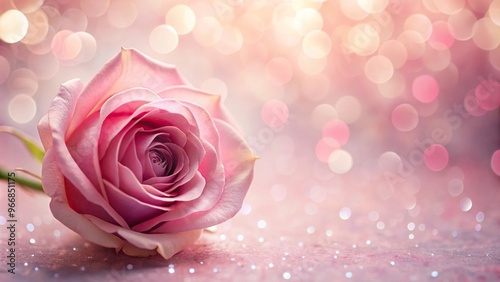 Rose flower in lower corner of the Pink Bokeh background with Copy space, Reflected