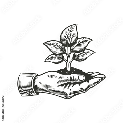 hand wit plant vector hand drawn illustration