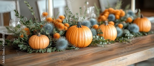 Rustic Table Decor with Pumpkins and Fall Foliage