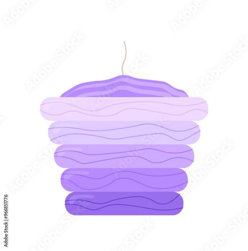 Cute violet candle. Aromatherapy, relaxation and rest. Decor element for home. Comfort and coziness in apartment. Template and layout. Flat vector illustration