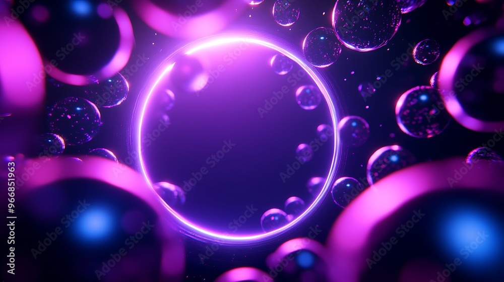Abstract Neon Ring with Purple and Blue Spheres Abstract Neon Ring with Purple and Blue Spheres