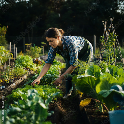 An image of a woman gardening that symbolizes sustainability.
