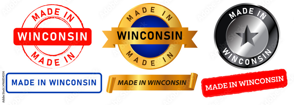 Obraz premium Made in Wisconsin country USA state manufacturing stamp design sticker badge logo original product collection set
