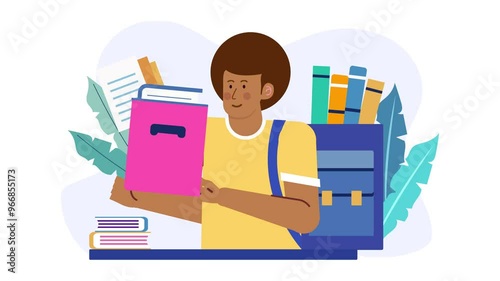 Illustration of a student carrying books and a backpack symbolizing education and academic journey