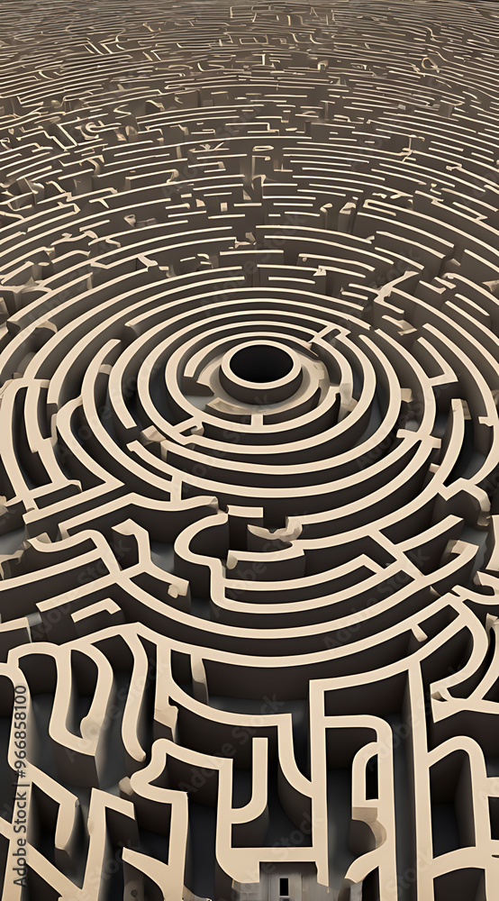 A minimal illustration of a maze with a single path leading to a central, hidden eye symbol, representing the idea of complex, hidden agendas within powerful organizations. The maze is simple, A minimal illustration of a maze with a single path leading to a central, hidden eye symbol, representing the idea of complex, hidden agendas within powerful organizations. The maze is simple,